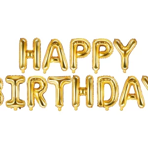 Folinis balionas Happy Birthday, 340x35cm, gold.